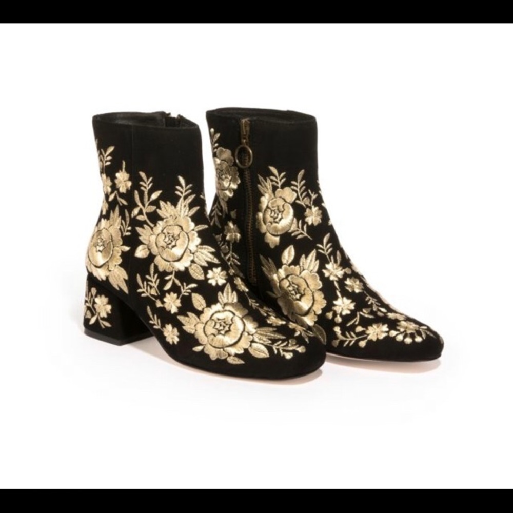 Johnny Was - Suede Retro Floral Metallic Bootie